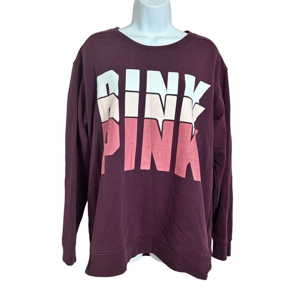 Victoria's Secret Pink Burgundy Top Sz M Long-Sleeve Cotton Scoop Neck Tee Shirt